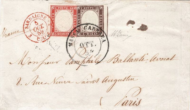 Lettera da Massa Carrara per Parigi del 2 ottobre 1859  - Asta Storia Postale del Risorgimento - Cambi Casa d'Aste