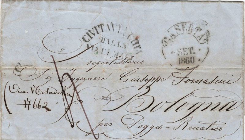 Lettera da Caserta per Poggio Renatico del 25 settembre 1860, in porto assegnato  - Asta Storia Postale del Risorgimento - Cambi Casa d'Aste