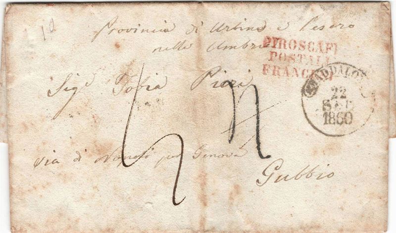 Lettera da Maddaloni per Gubbio  - Auction Postal History of the Risorgimento - Cambi Casa d'Aste