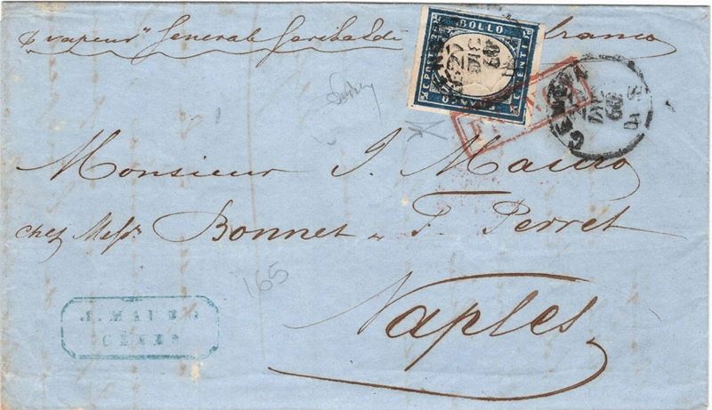 Lettera da Genova per Napoli del 27 dicembre 1860  - Auction Postal History of the Risorgimento - Cambi Casa d'Aste