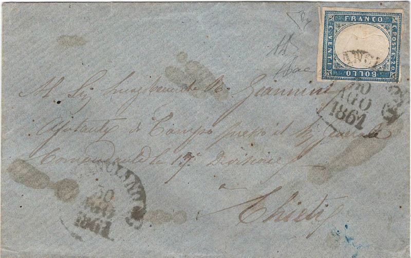 Bustina da Lanciano per Chieti del 30 agosto 1861  - Asta Storia Postale del Risorgimento - Cambi Casa d'Aste