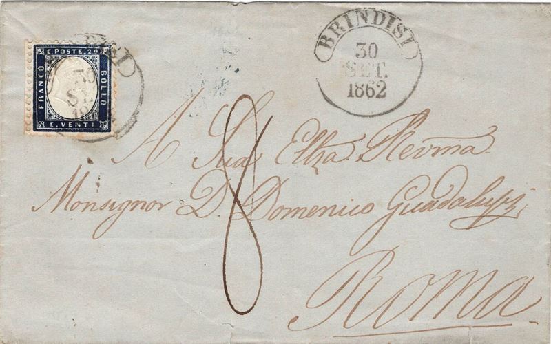 Lettera da Brindisi per Roma del 30 settembre 1862  - Auction Postal History of the Risorgimento - Cambi Casa d'Aste