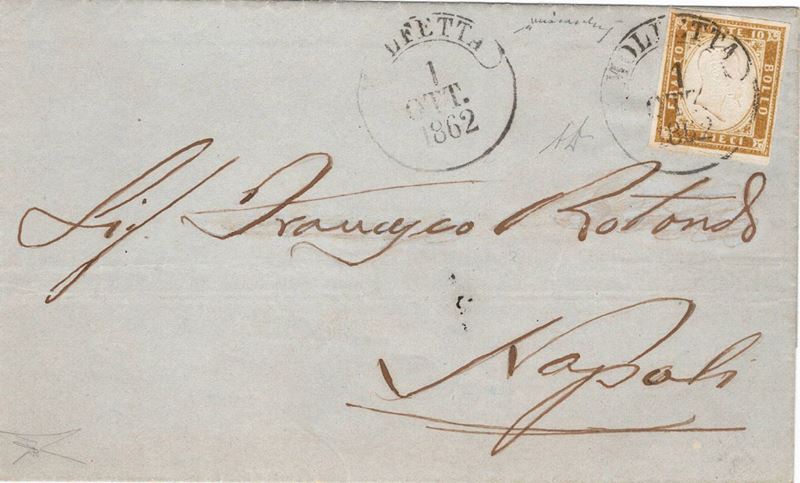 Lettera da Molfetta per Napoli del 1° ottobre 1862  - Auction Postal History of the Risorgimento - Cambi Casa d'Aste