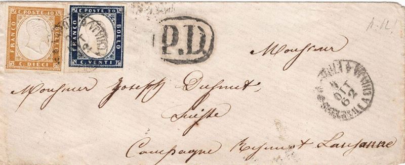 Lettera da Napoli per Losanna (Svizzera) del 9 ottobre 1862  - Asta Storia Postale del Risorgimento - Cambi Casa d'Aste