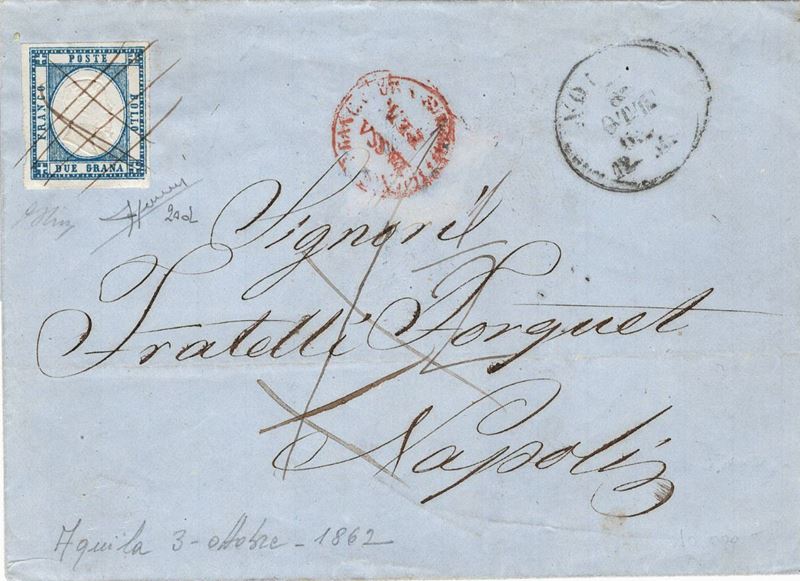 Lettera da l’Aquila per Napoli del 3 ottobre 1862  - Auction Postal History of the Risorgimento - Cambi Casa d'Aste