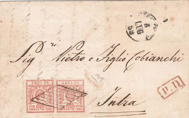 Lettera da Piacenza per Intra dell’8 luglio 1859  - Asta Storia Postale del Risorgimento - Cambi Casa d'Aste