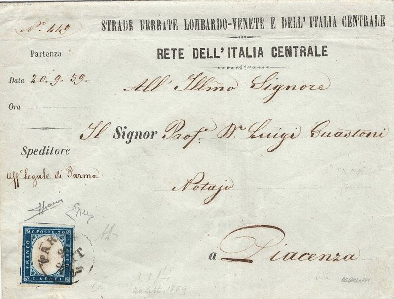 Lettera da Parma per Piacenza del 20 settembre 1859  - Auction Postal History of the Risorgimento - Cambi Casa d'Aste
