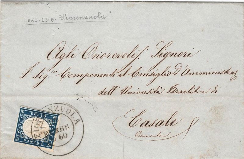 Lettera da Fiorenzuola per Casale (Piemonte) del 24 febbraio 1860  - Auction Postal History of the Risorgimento - Cambi Casa d'Aste