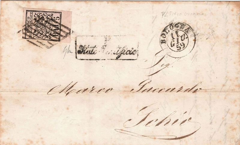 Lettera da Bologna per Schio dell’11 giugno 1859  - Auction Postal History of the Risorgimento - Cambi Casa d'Aste