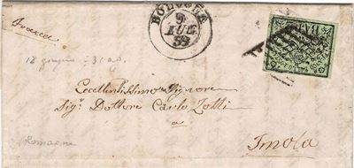 Lettera da Bologna per Imola, Scritta il 7 Luglio, Impostata il 9 Luglio 1859