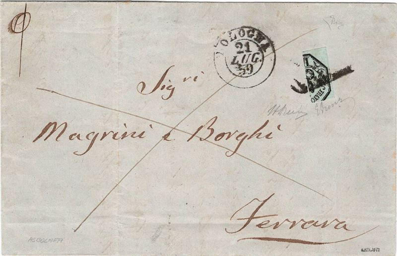 Lettera da Bologna per Ferrara del 21 luglio 1859  - Auction Postal History of the Risorgimento - Cambi Casa d'Aste