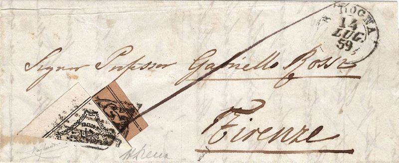 Lettera da Bologna per Firenze del 14 luglio 1859  - Auction Postal History of the Risorgimento - Cambi Casa d'Aste