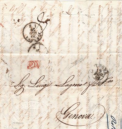 Lettera da Bologna per Genova del 19 Agosto 1859