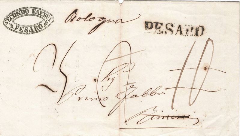 Lettera da Pesaro per Rimini con tassa a carico del destinatario, del 6 novembre 1859  - Asta Storia Postale del Risorgimento - Cambi Casa d'Aste
