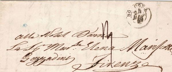 Lettera in porto assegnato da Bologna per Firenze, del 24 dicembre 1859