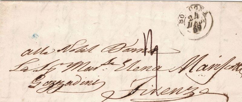 Lettera in porto assegnato da Bologna per Firenze, del 24 dicembre 1859  - Auction Postal History of the Risorgimento - Cambi Casa d'Aste