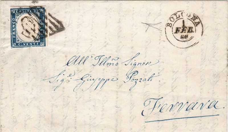 Lettera da Bologna per Ferrara del 1° febbraio 1860  - Asta Storia Postale del Risorgimento - Cambi Casa d'Aste