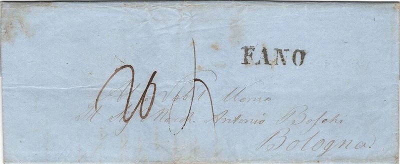 Lettera da Fano per Bologna del 7 marzo 1860  - Auction Postal History of the Risorgimento - Cambi Casa d'Aste