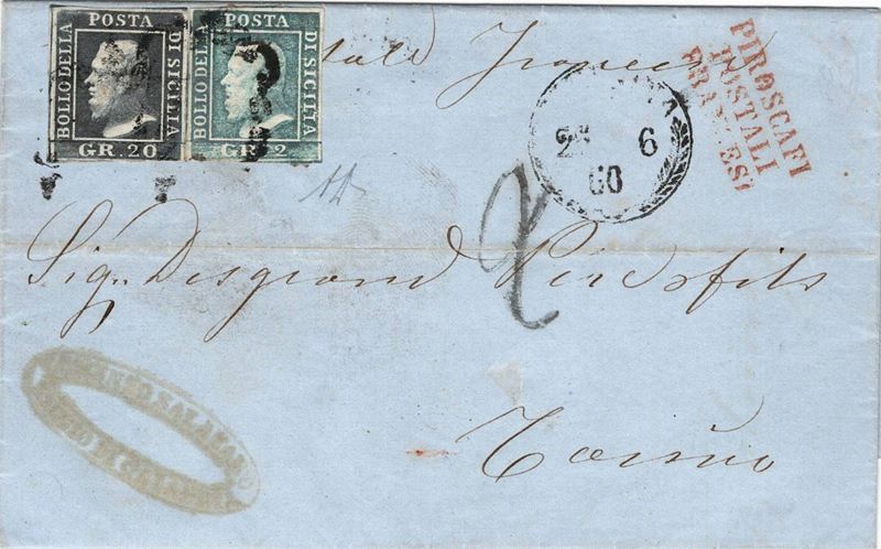 Lettera da Messina per Torino del 25 giugno 1860  - Asta Storia Postale del Risorgimento - Cambi Casa d'Aste