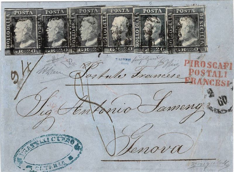 Lettera da Messina per Genova del 2 luglio 1860  - Auction Postal History of the Risorgimento - Cambi Casa d'Aste