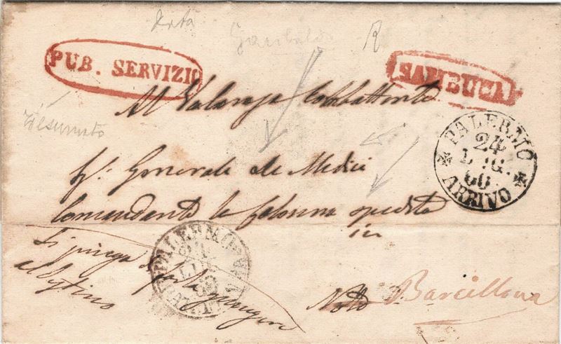 Lettera non affrancata da Santa Margherita per Noto del 23 luglio 1860  - Asta Storia Postale del Risorgimento - Cambi Casa d'Aste