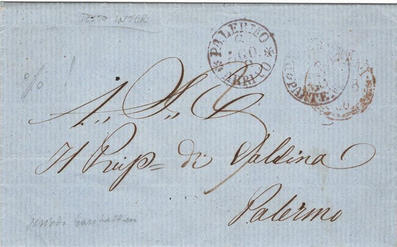 Lettera da (Trapani?) per Palermo del 1° agosto 1860  - Asta Storia Postale del Risorgimento - Cambi Casa d'Aste