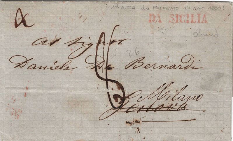 Lettera da Palermo per Genova del 17 agosto 1860  - Auction Postal History of the Risorgimento - Cambi Casa d'Aste