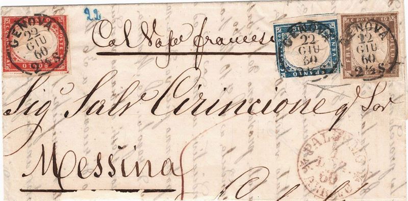 Gran parte di lettera da Genova per Cefalù del 22 giugno 1860  - Asta Storia Postale del Risorgimento - Cambi Casa d'Aste