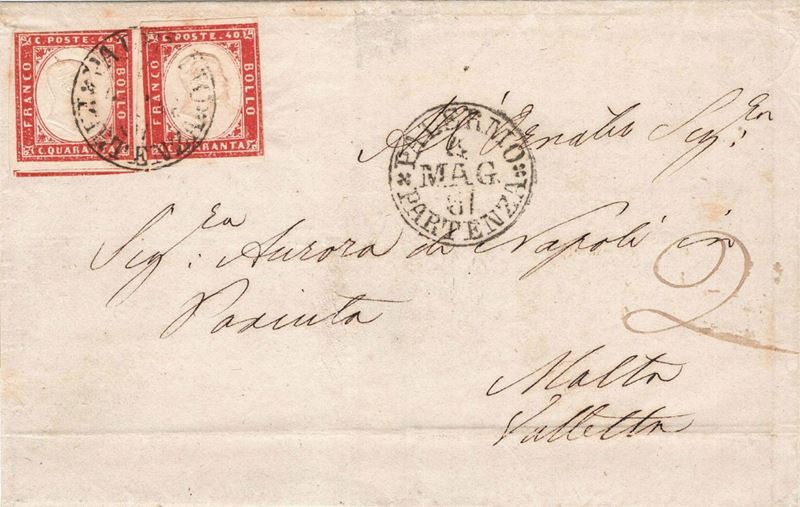 Lettera da Palermo per Malta del 4 maggio 1861  - Asta Storia Postale del Risorgimento - Cambi Casa d'Aste