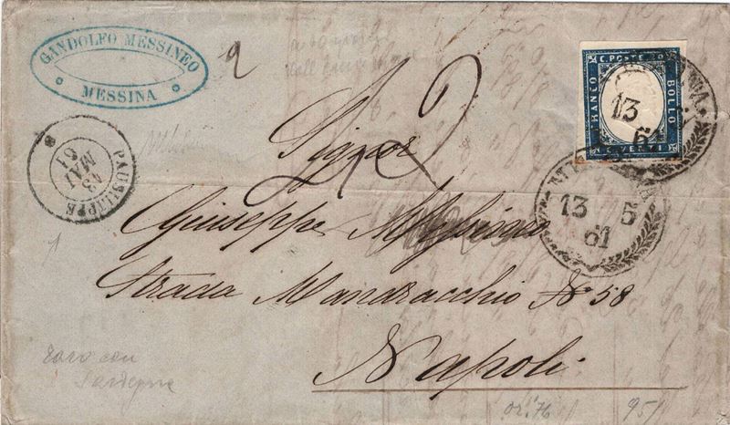 Lettera da Messina per Napoli del 13 maggio 1861  - Asta Storia Postale del Risorgimento - Cambi Casa d'Aste