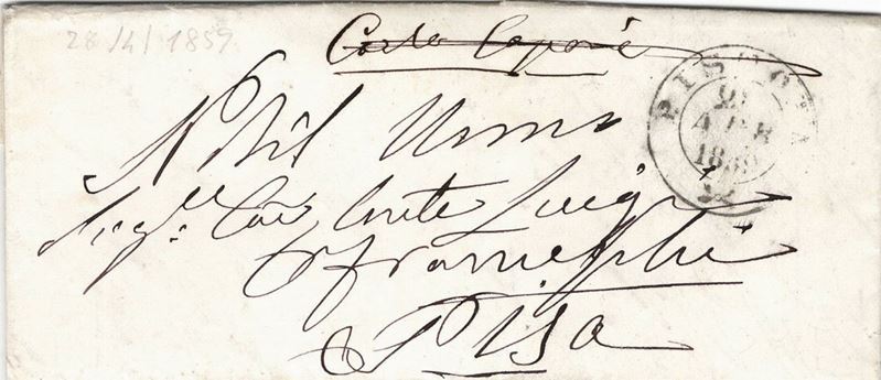 Lettera da Pistoia per Pisa del 28 aprile 1859  - Asta Storia Postale del Risorgimento - Cambi Casa d'Aste