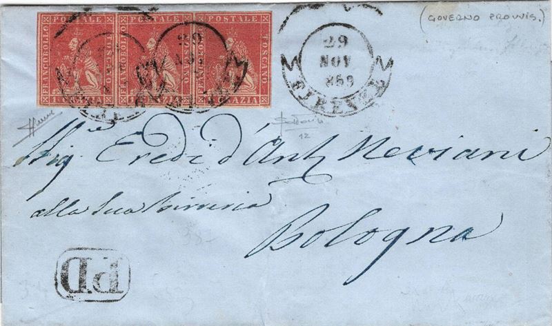 Lettera da Firenze per Bologna del 29 novembre 1859  - Auction Postal History of the Risorgimento - Cambi Casa d'Aste