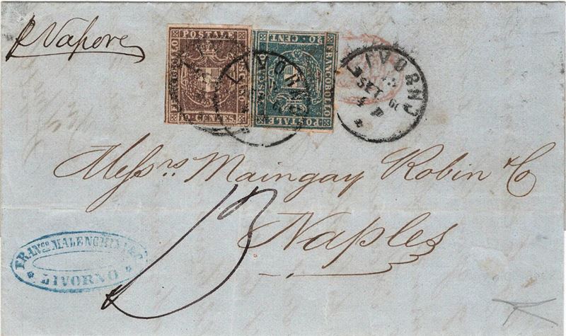 Lettera da Livorno per Napoli del 15 settembre 1860  - Asta Storia Postale del Risorgimento - Cambi Casa d'Aste