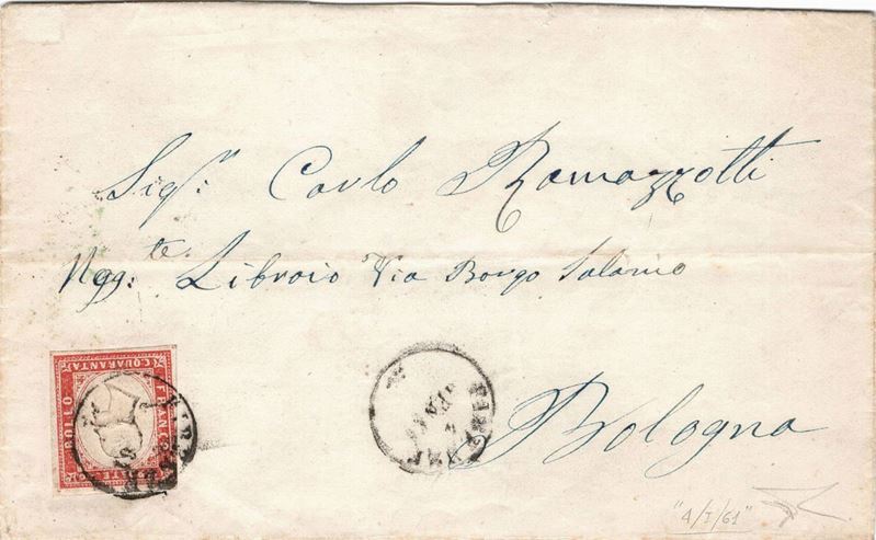 Lettera da Firenze per Bologna del 4 gennaio 1861  - Auction Postal History of the Risorgimento - Cambi Casa d'Aste