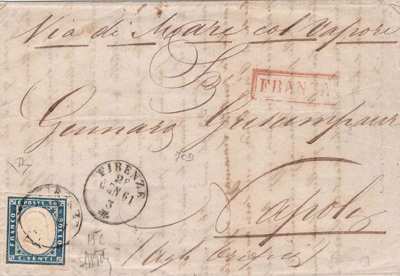 Lettera da Firenze per Napoli del 28 gennaio 1861  - Asta Storia Postale del Risorgimento - Cambi Casa d'Aste