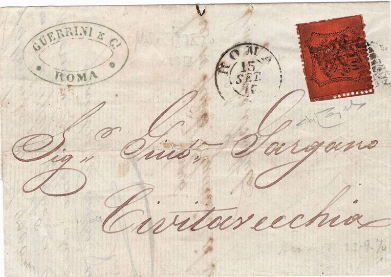 Lettera da Roma per Civitavecchia del 15 settembre 1870  - Auction Postal History of the Risorgimento - Cambi Casa d'Aste