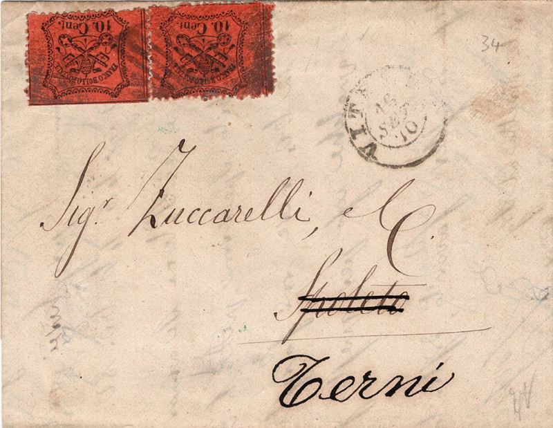 Lettera da Viterbo per Spoleto del 16 settembre 1870  - Auction Postal History of the Risorgimento - Cambi Casa d'Aste