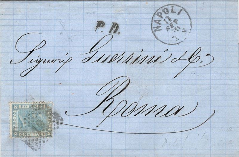 Lettera da Napoli per Roma del 17 settembre 1870  - Auction Postal History of the Risorgimento - Cambi Casa d'Aste