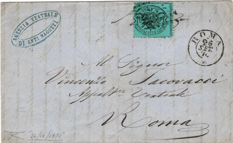 Lettera da Roma per città  - Auction Postal History of the Risorgimento - Cambi Casa d'Aste