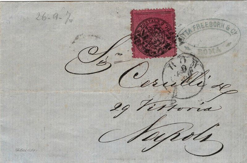 Lettera da Roma per Napoli del 26 settembre 1870  - Auction Postal History of the Risorgimento - Cambi Casa d'Aste