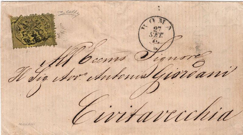 Lettera da Roma per Civitavecchia del 27 settembre 1870  - Auction Postal History of the Risorgimento - Cambi Casa d'Aste
