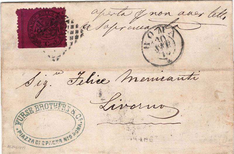 Lettera da Roma per Livorno del 30 settembre 1870  - Asta Storia Postale del Risorgimento - Cambi Casa d'Aste