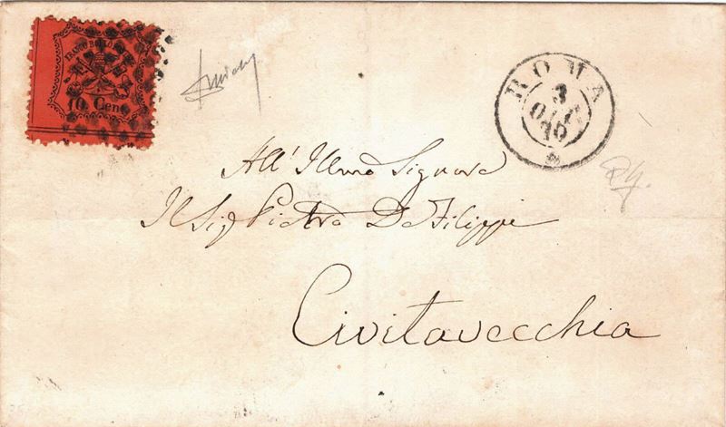 Lettera da Roma per Civitavecchia del 3 ottobre 1870  - Asta Storia Postale del Risorgimento - Cambi Casa d'Aste