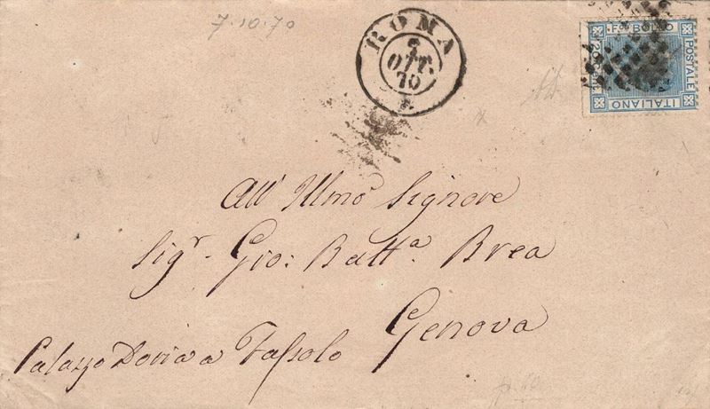 Lettera da Roma per Genova del 7 ottobre 1870  - Auction Postal History of the Risorgimento - Cambi Casa d'Aste