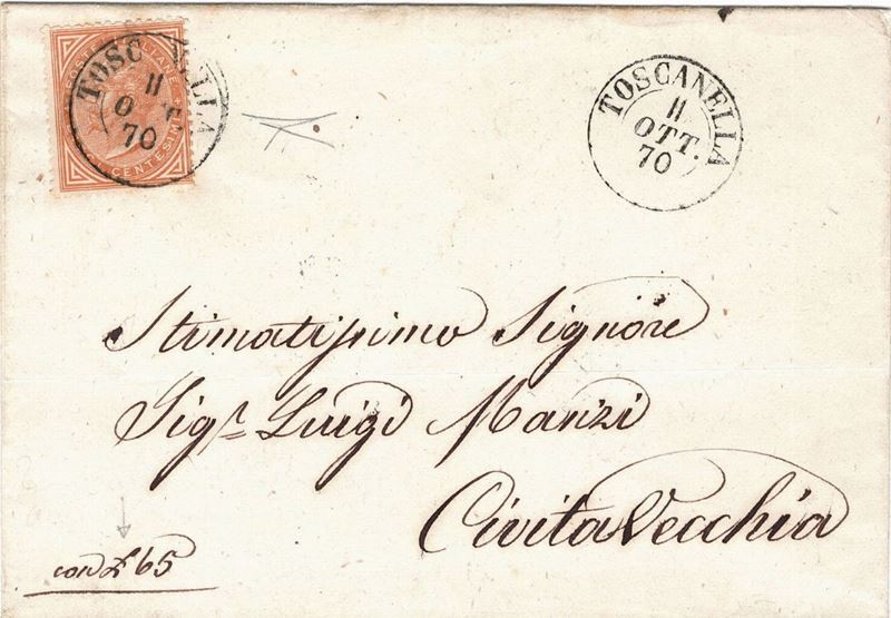 Lettera da Toscanella per Civitavecchia dell’11 ottobre 1870  - Auction Postal History of the Risorgimento - Cambi Casa d'Aste