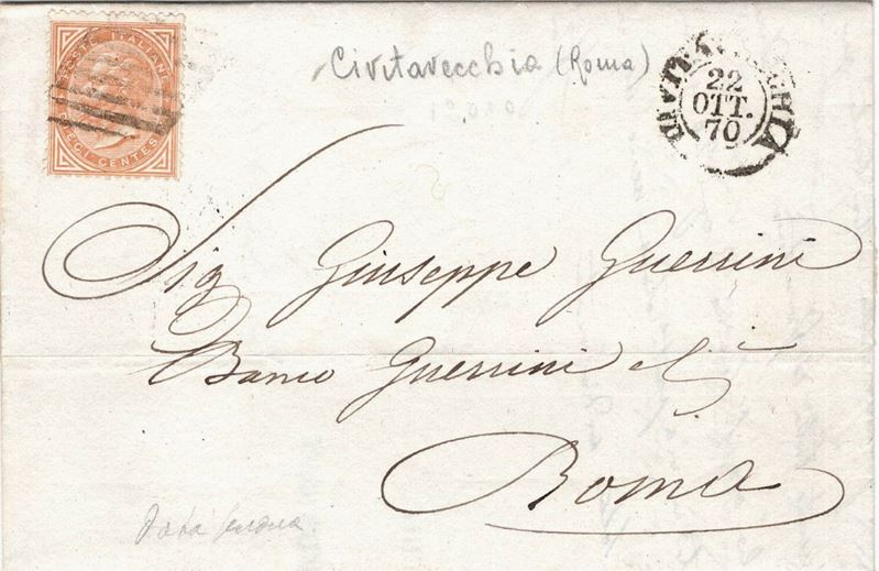 Lettera da Civitavecchia per Roma del 22 ottobre 1870  - Auction Postal History of the Risorgimento - Cambi Casa d'Aste