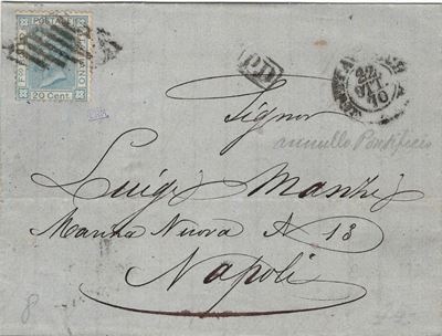 Lettera da Civitavecchia per Napoli del 22 Ottobre 1870
