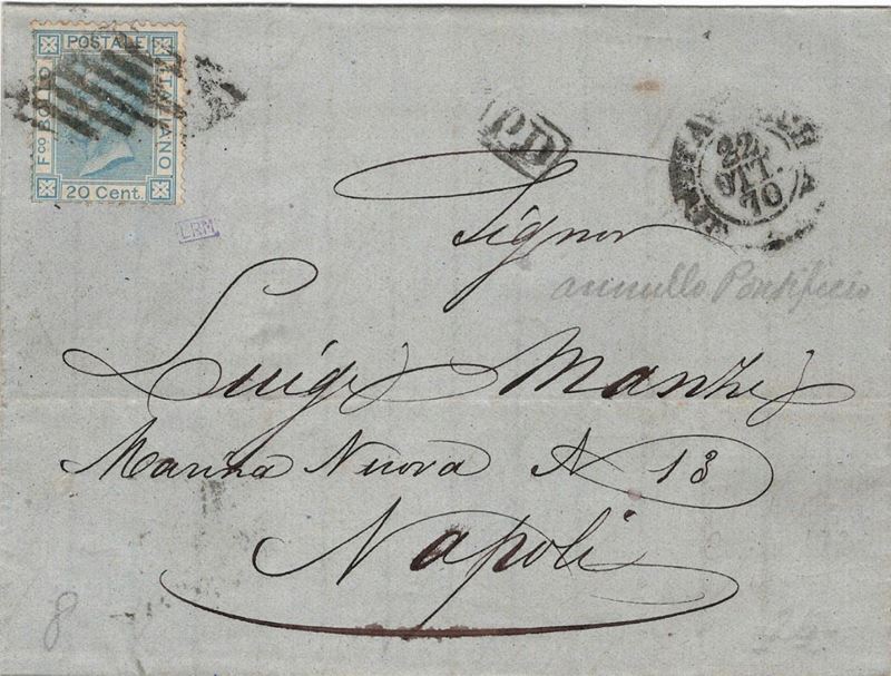 Lettera da Civitavecchia per Napoli del 22 ottobre 1870  - Asta Storia Postale del Risorgimento - Cambi Casa d'Aste