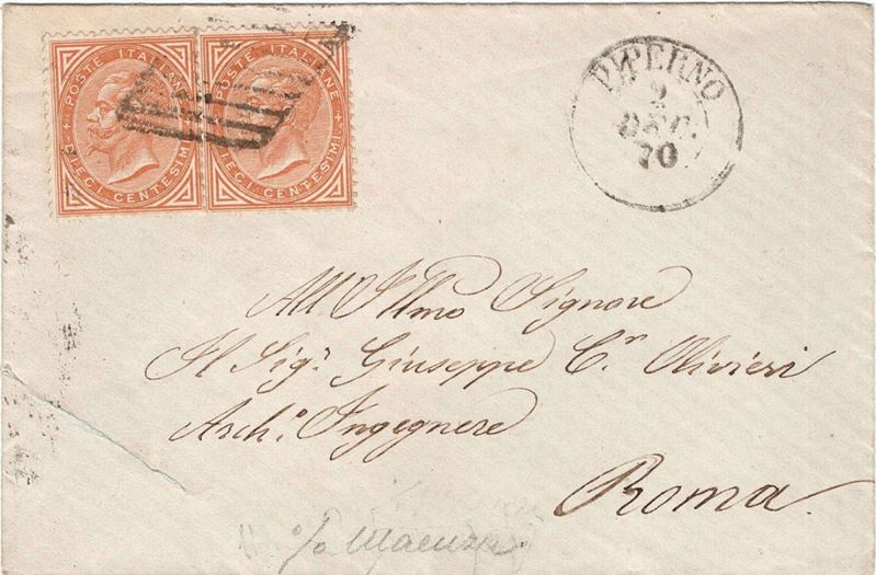 Lettera da Maenza per Roma del 2 dicembre 1870  - Asta Storia Postale del Risorgimento - Cambi Casa d'Aste