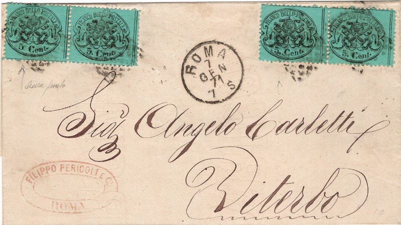 Lettera da Roma per Viterbo del 7 gennaio 1871  - Auction Postal History of the Risorgimento - Cambi Casa d'Aste